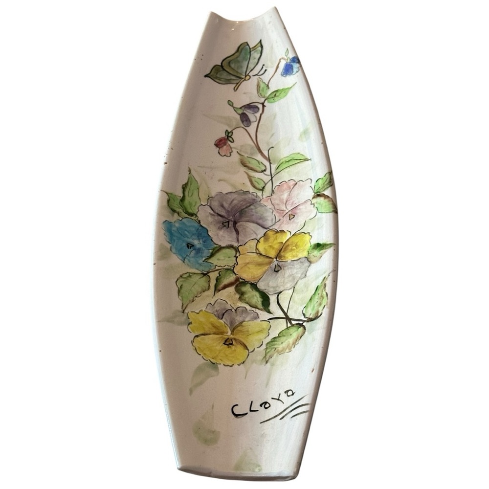 Hand Painted Gracestone Stoneware Floral Platter Signed Clova Studio length 16”